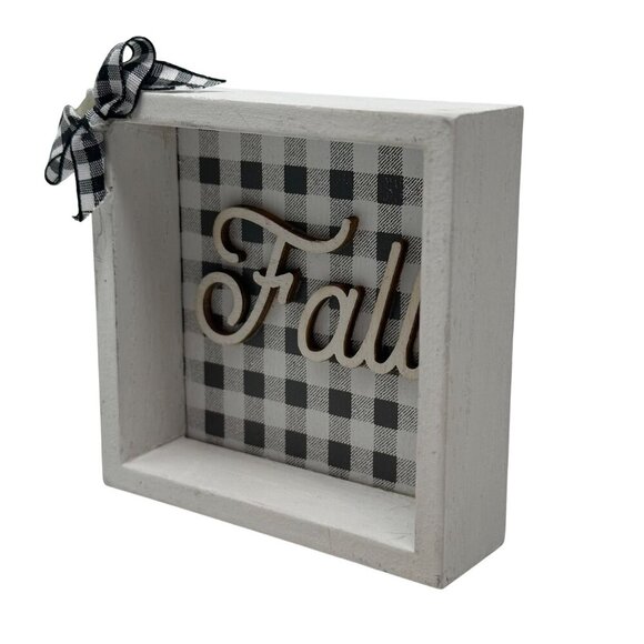 Mini Fall Buffalo Plaid Wood Sign Farmhouse Decor Black White Gingham Bow Autumn - Picture 3 of 8